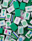 Collection of colorful Mahjong tiles with various designs.