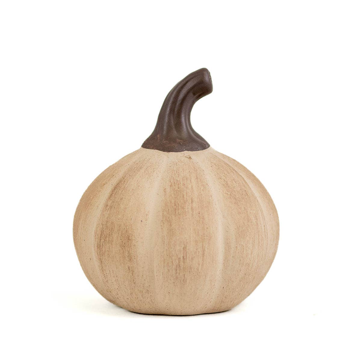 Decorative pumpkin with a brown stem on a white background