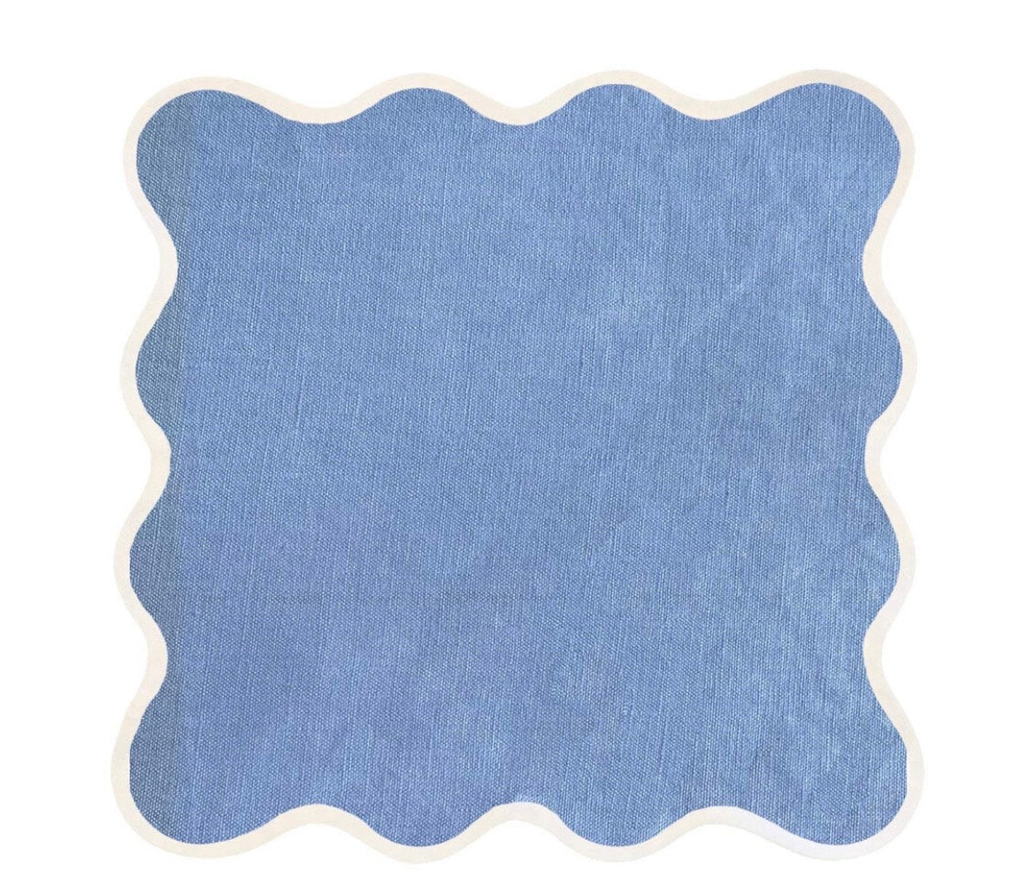 Linen Scalloped Blue Square - Cornflower Blue with White Trim placemat