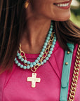Matte Turquoise Multi-Strand Cross Necklace