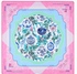 A Mahjong mat featuring a festive Christmas design with blue and white ornaments, green foliage, and pink flowers, framed by a pink and light blue border with brand text.