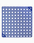 Blue and white geometric patterned mat with 'OH' branding on a white background