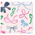 Pattern of colorful bows on a light pink background