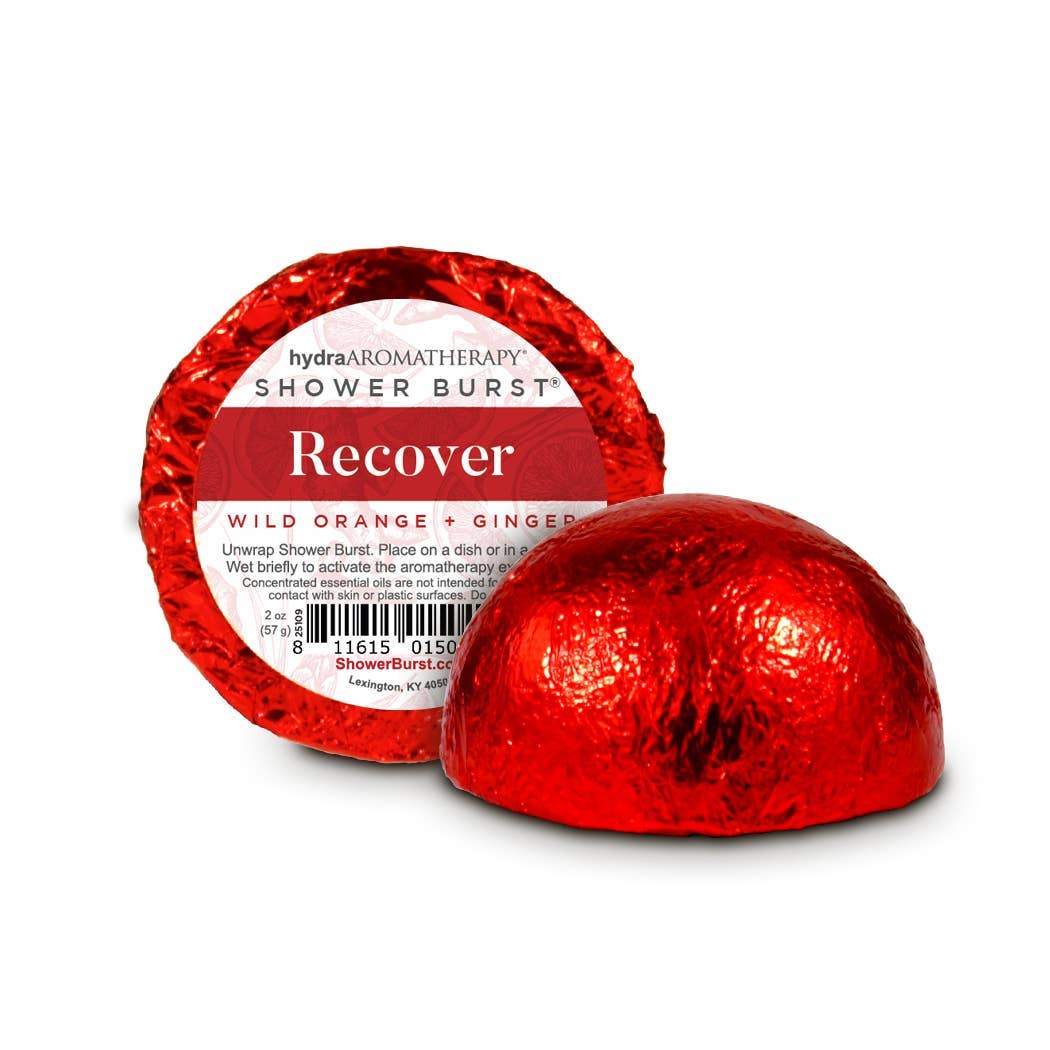 Red aromatherapy shower burst with packaging on a white background