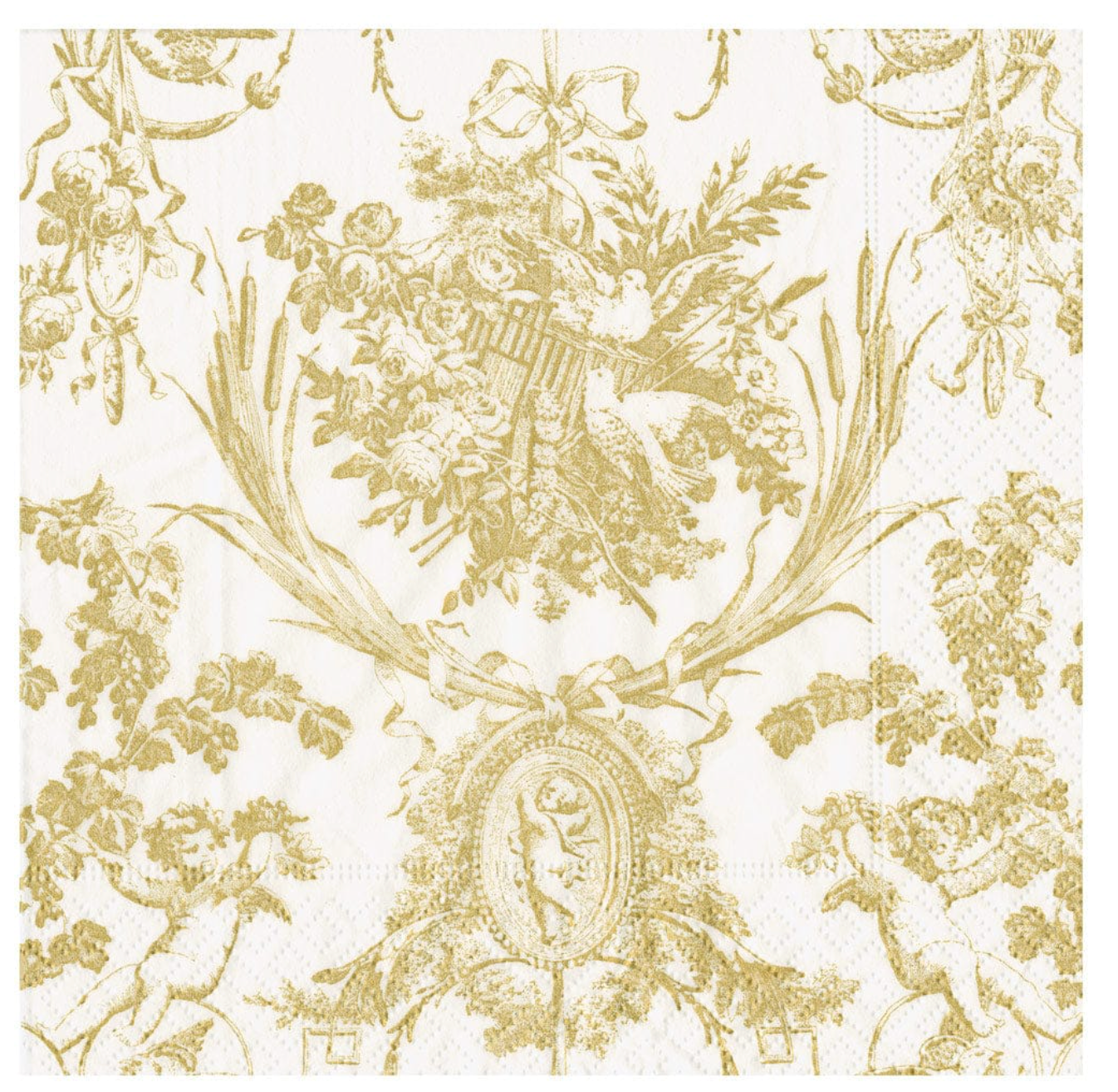 Romantic Toile Gold Dinner Paper Napkin