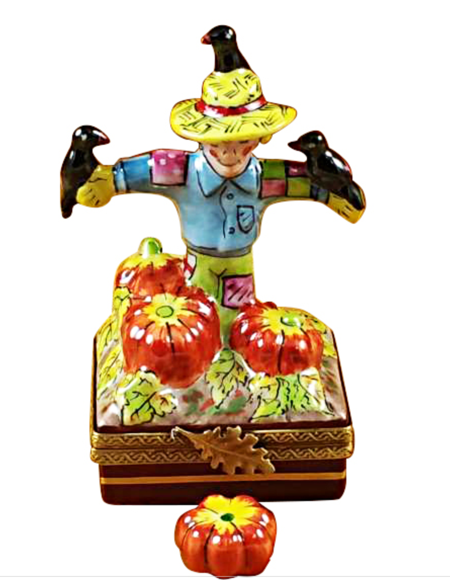 Limoges Porcelain Scarecrow with Removable Pumpkin Porcelain Collectible Box