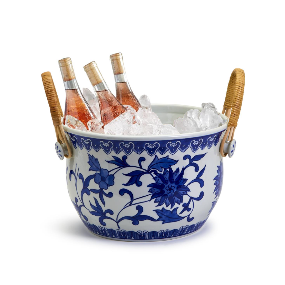 Chinoiserie Blue and White Party Bucket with Bamboo Handles