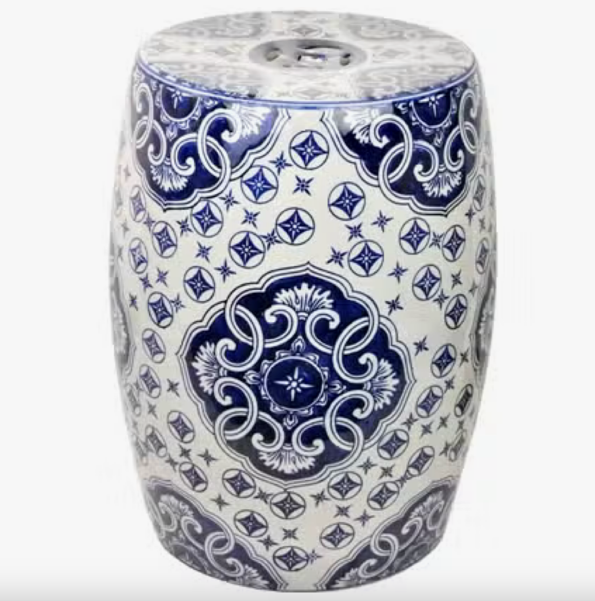 Blue &amp; White Ceramic Chinoiserie Stool 18&quot;