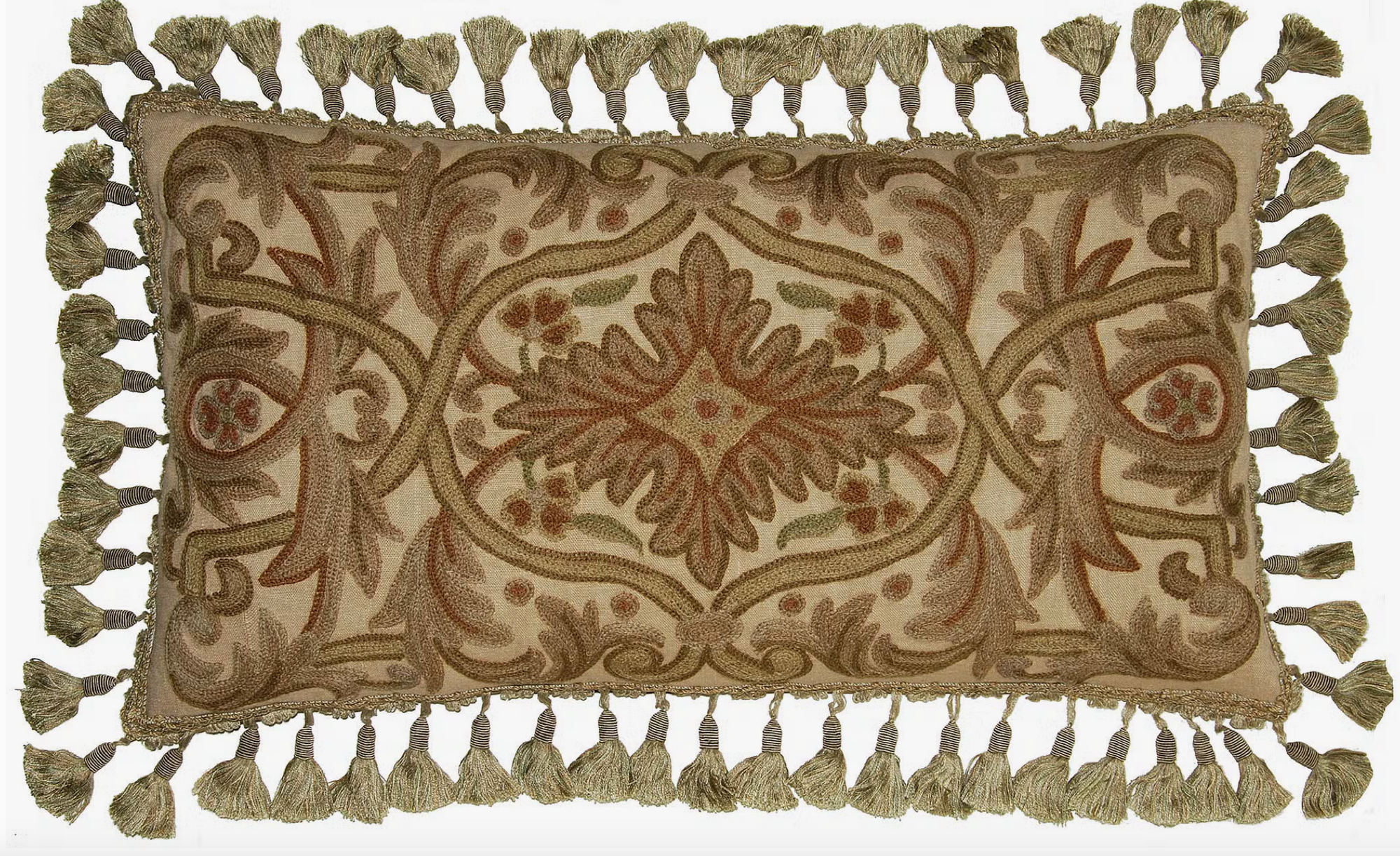 Embroidered Pillow - Olive and Bronze