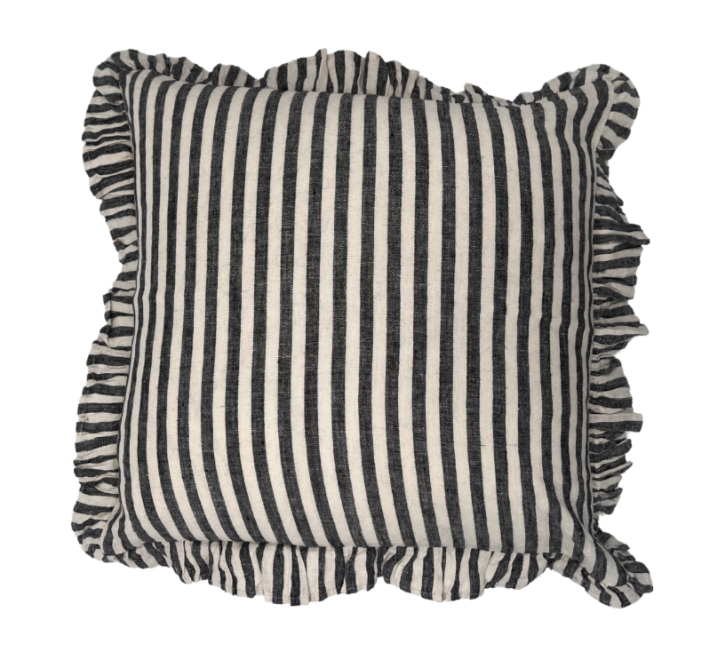 Black Stripe Linen Throw Pillow