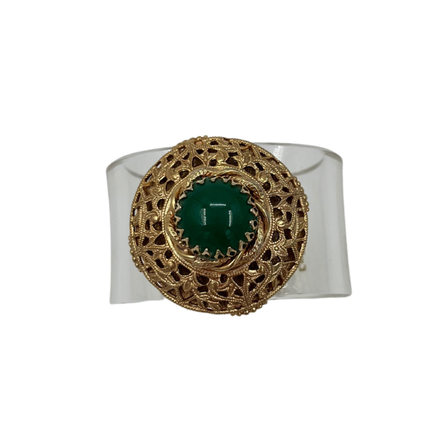 Acrylic Cuff with Vintage Round Emerald Brooch