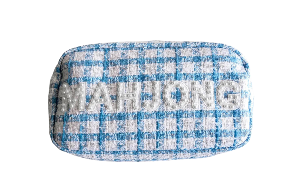 Baby Blue Tweed Mahjong Bag