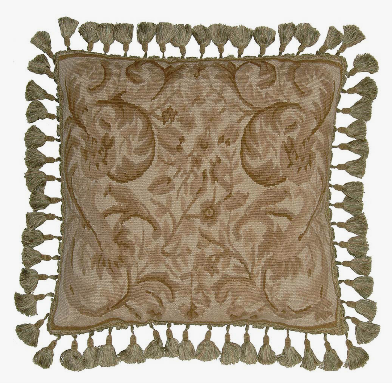 Square Aubusson Pillow - Bronze and Olive