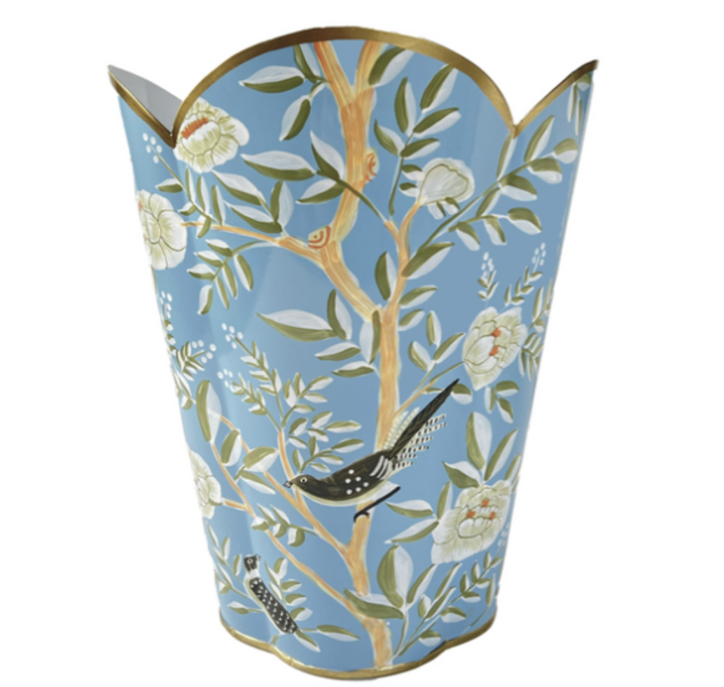 Fabulous Soft Blue Chinoiserie Waste Paper Basket