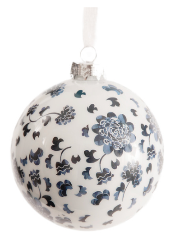 Beautiful All Over Floral Blue Ball 4&quot; Ornament