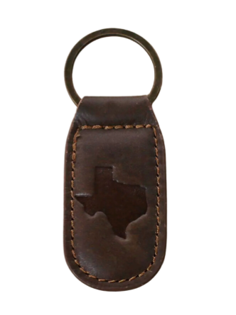 Texas Leather Embossed Keychain Dark Brown