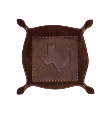 Texas Leather Embossed Valet Tray Dark Brown