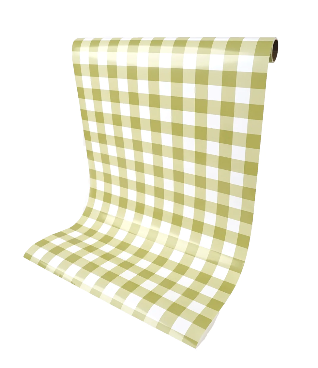 Gingham Olive Paper Table Runner