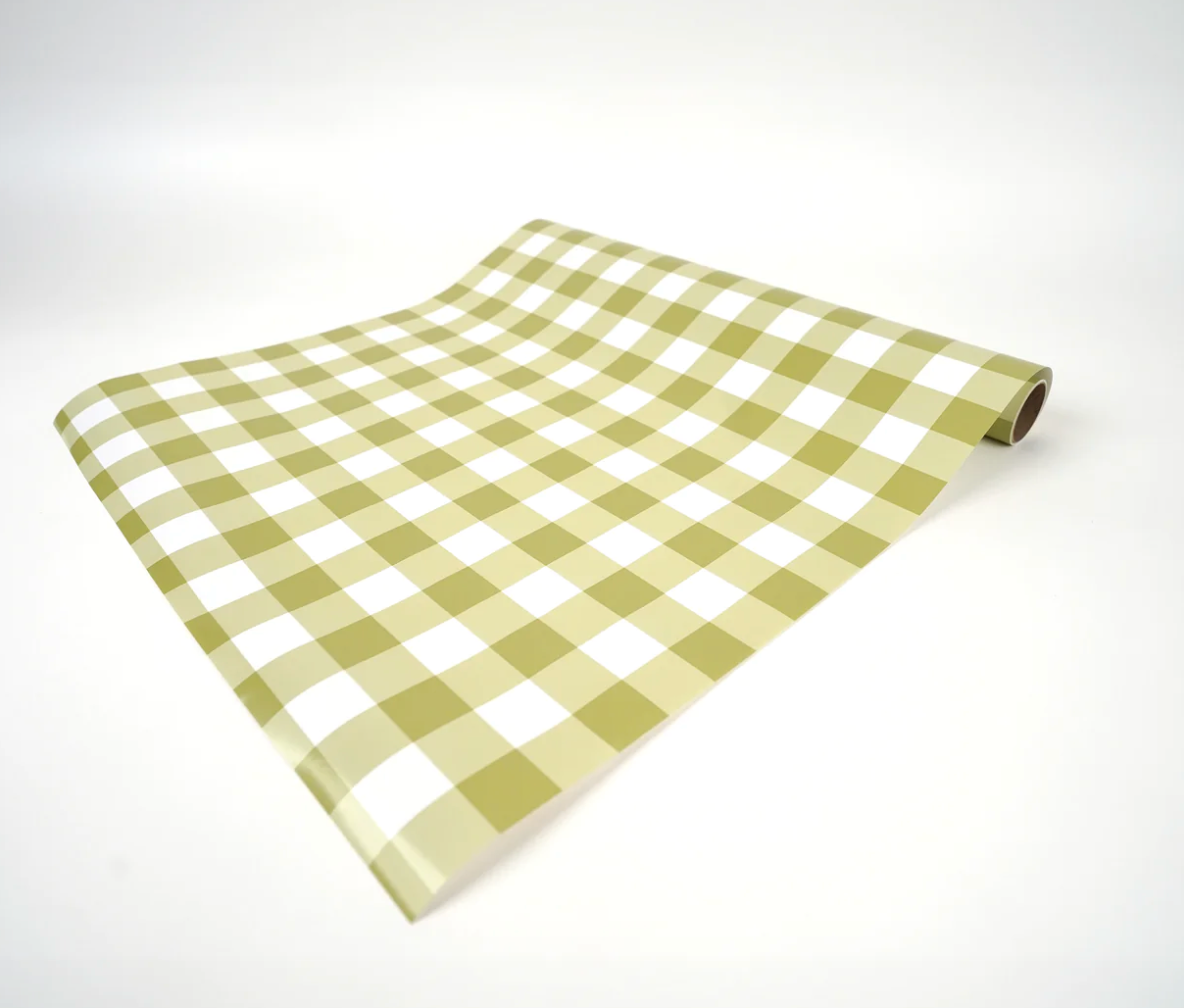 Gingham Olive Paper Table Runner