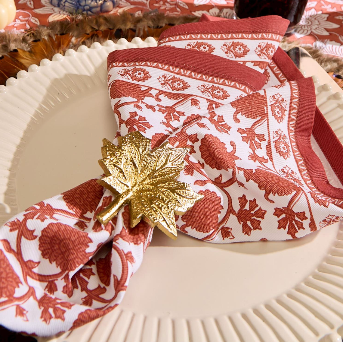 Botanica Block Print Design Cloth Napkins, Set of 4