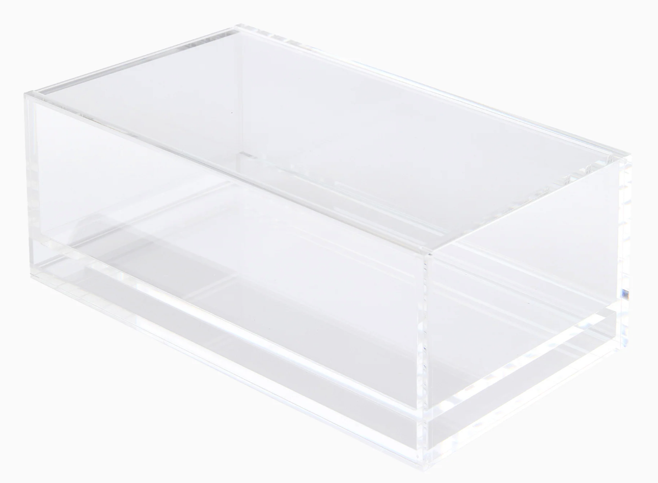 Clear acrylic display case on a white background