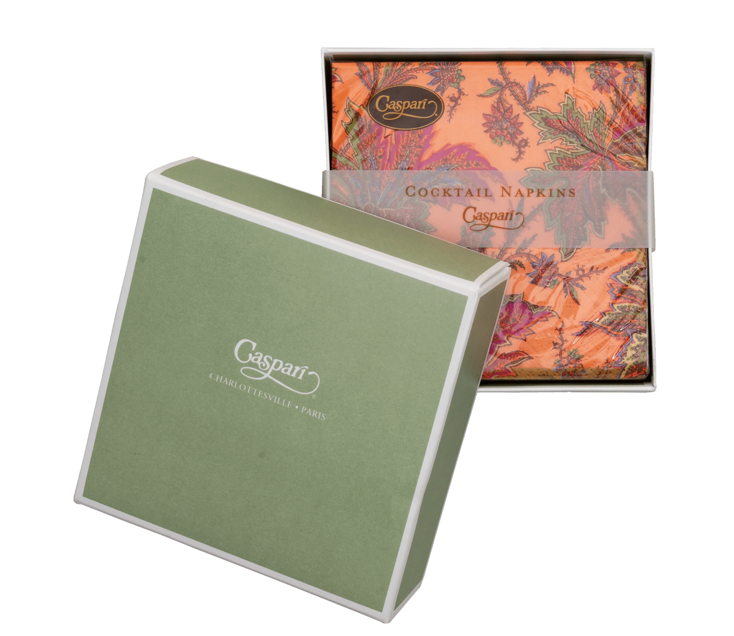 Paisley Leaves Coral Boxed Cocktail Napkins