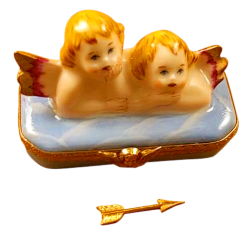 Two Angels on Blue Base with Removable Arrow