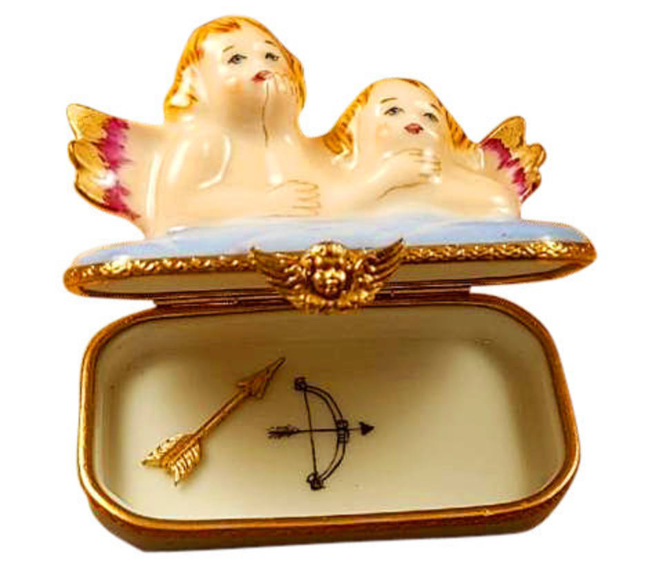 Two Angels on Blue Base with Removable Arrow