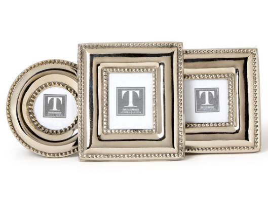 Set of decorative silver photo frames on a white background
