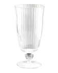 A clear acrylic tall tumbler with vertical ridges and a spherical stem.