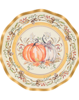Decorative plate with pumpkins and floral patterns on a white background
