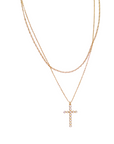 Pearl Cross Layered Necklace   Gold/White   15"/17"