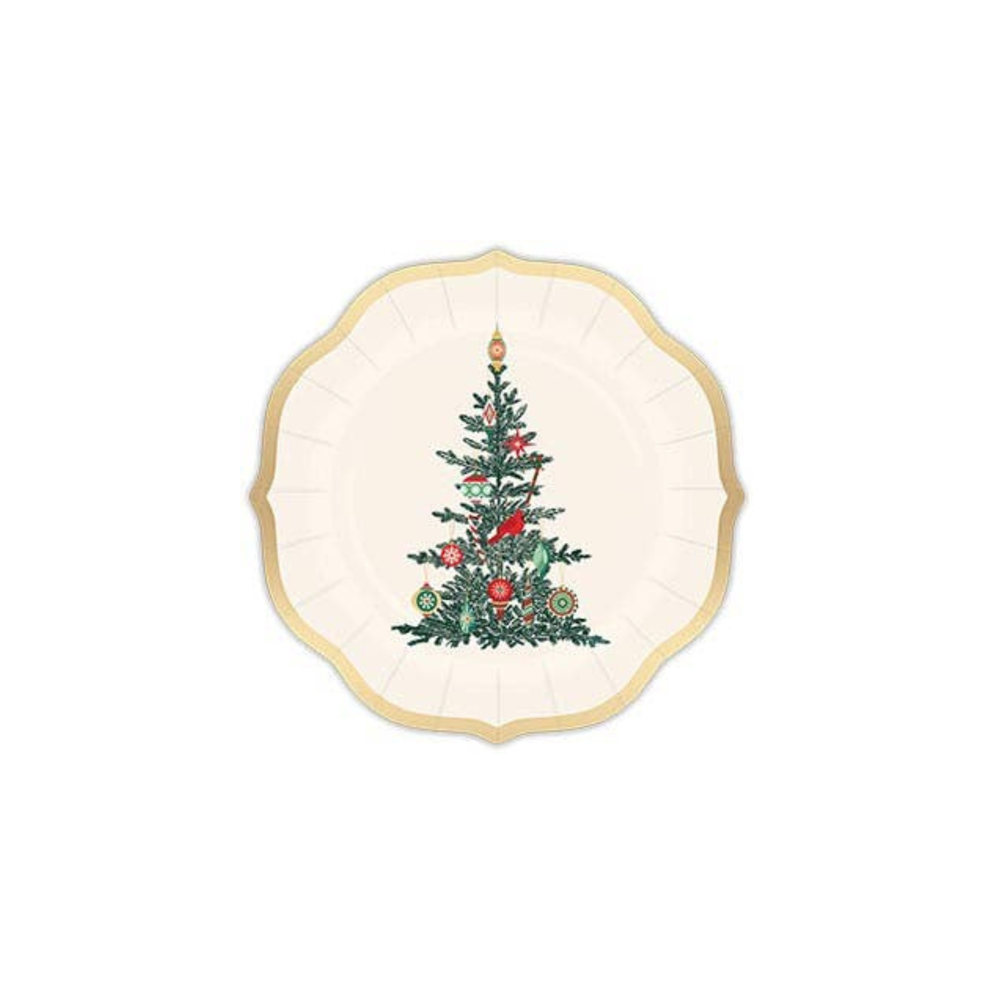 Decorative plate with a Christmas tree design on a white background