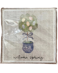 Welcome Spring cocktail napkins with a boxwood tree