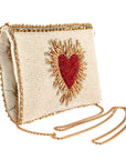 Heart Burst Beaded Red Heart with Ivory Crossbody Phone Bag