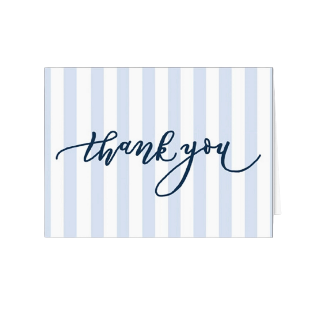 Blue Cabana Stripes &quot;Thank You&quot; Folded Notecards