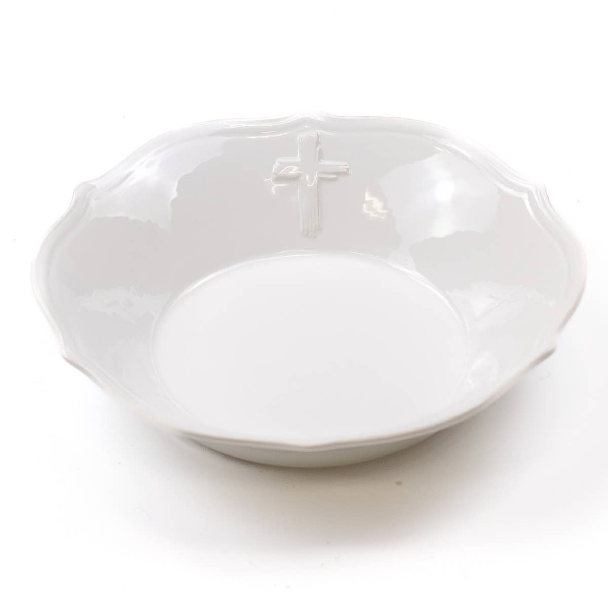 Cross Embossed Serving Bowl   White   11&quot;
