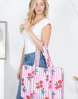 Pink Cherry Quilted Cotton Tote Bag