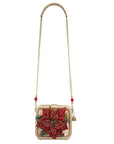Poinsettia 3D Red And Gold Beaded Handbag