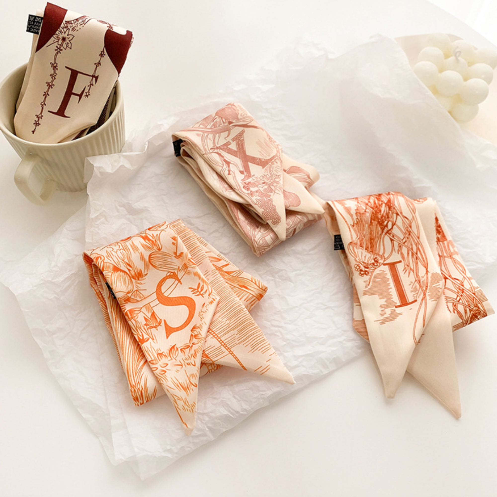 Initial Silk Scarf – Personalized Gift Accent for Her: C