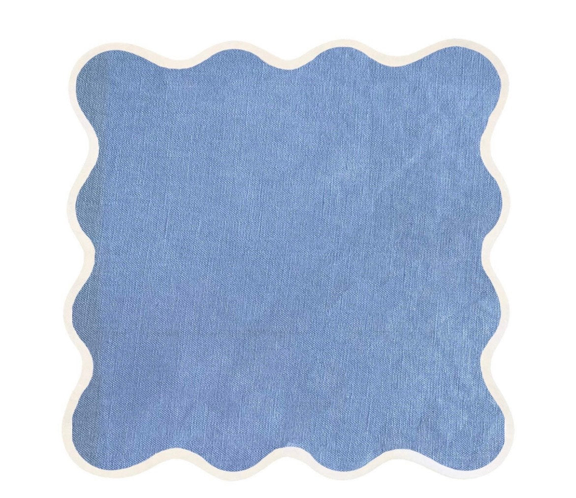Linen Scalloped Square - Cornflower Blue with White Trim
