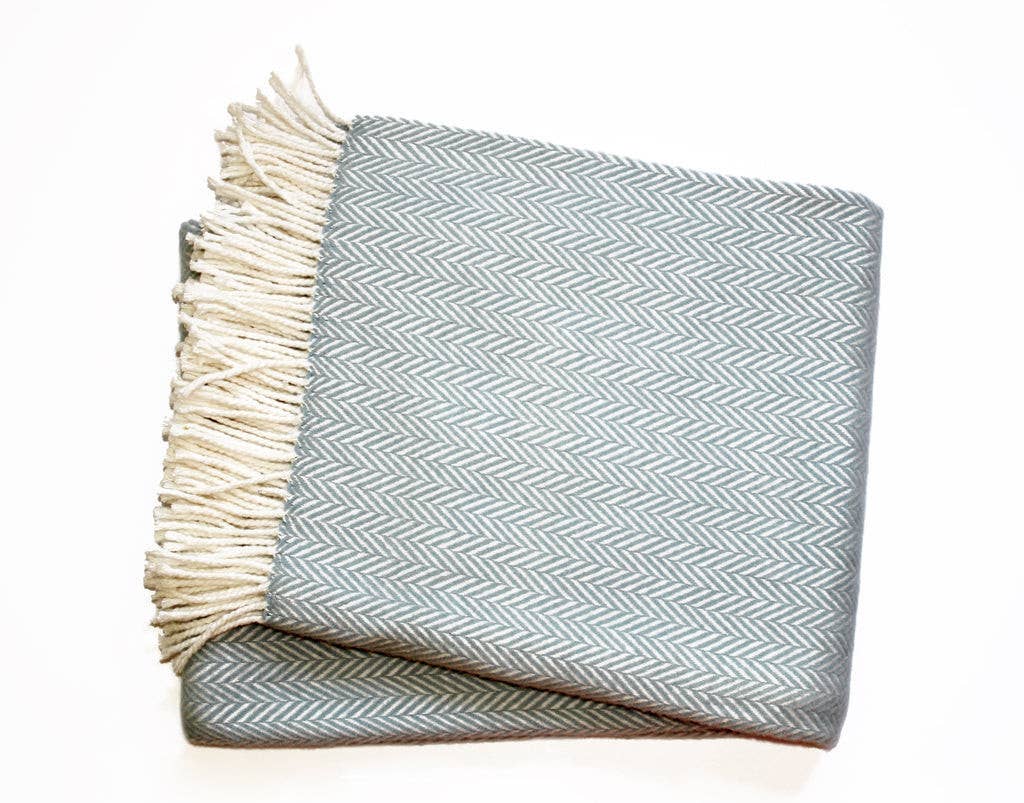 Blue And White Cotton Blend Woven Throw Blanket