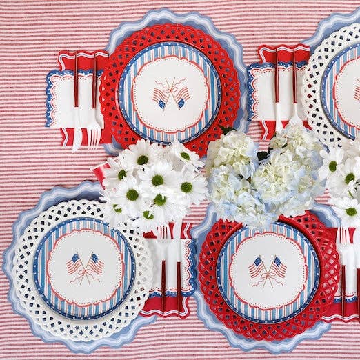 Red Basketweave Dinner Paper Plates