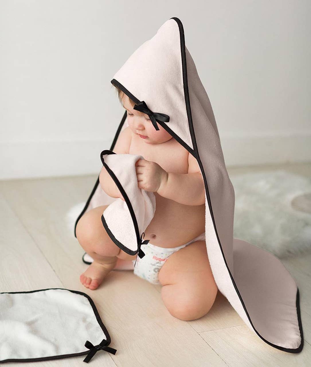 Blush Hooded Towel with Bow