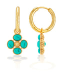 Berry Clover Hoop Earrings with Double Sided Charm - Turquoise