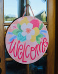 Welcome Pink Plaid Doorhanger
