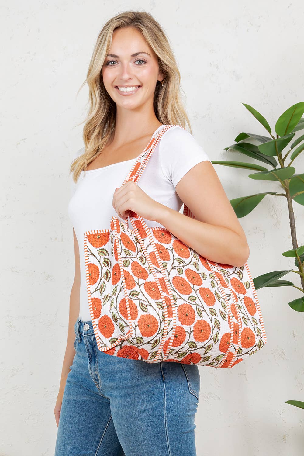 Orange Poppy Quilted Tote Bag