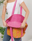 Orange Floral Quilted Cotton Tote Bag