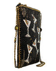 Sip Happens Black and Diamond Beaded Martini Crossbody