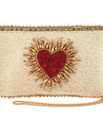 Heart Burst Beaded Red Heart with Ivory Crossbody Phone Bag